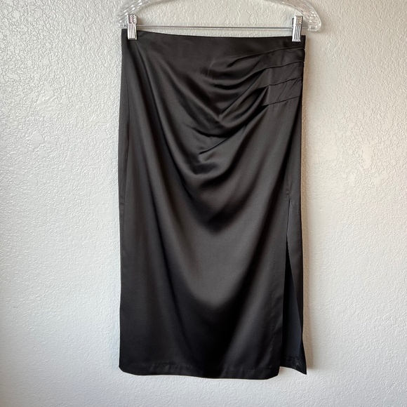 NWT - Astr The Label Perry Satin High Slit Midi Skirt with Ruching at Waist - Picture 4 of 11